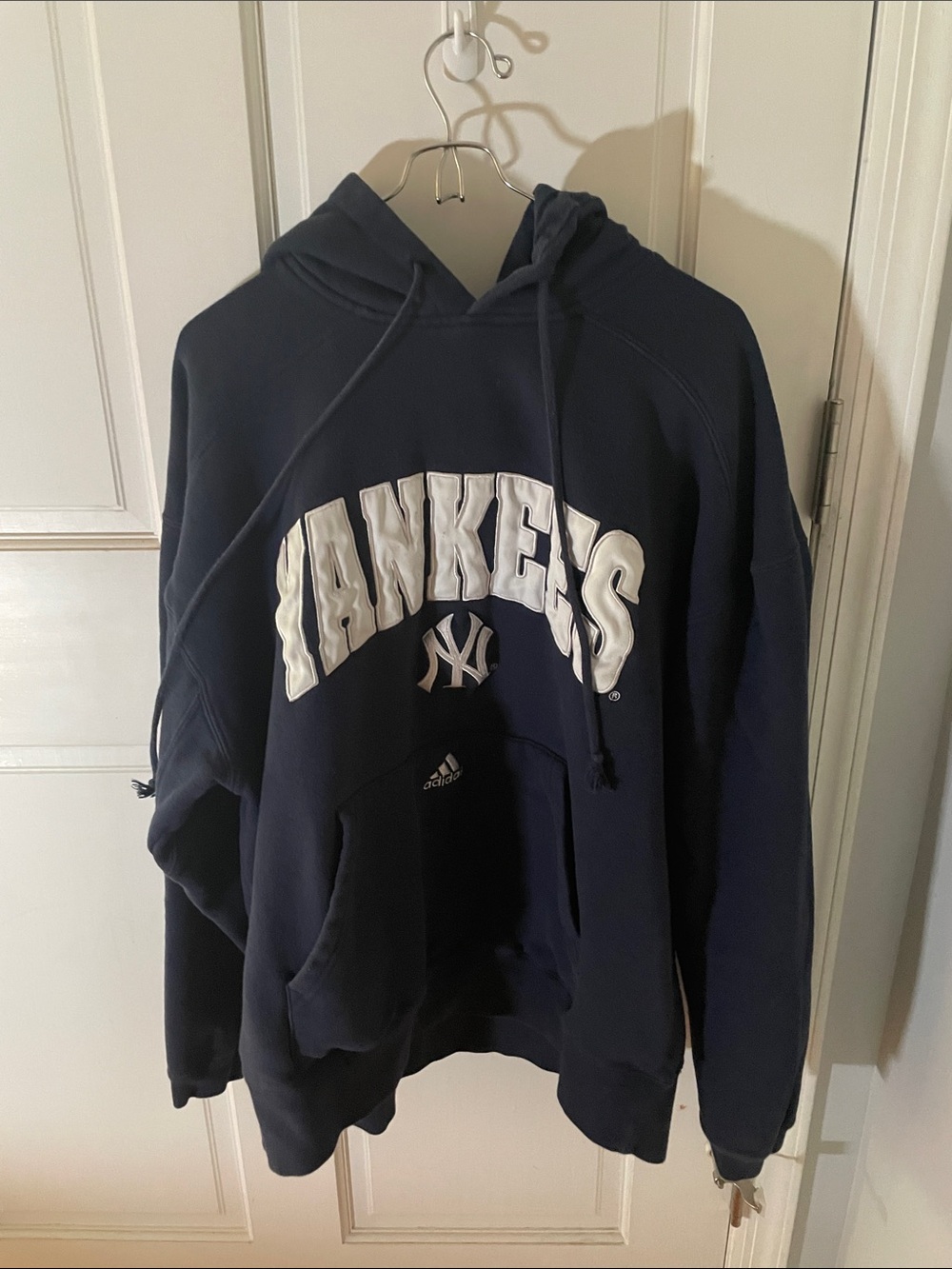 adidas Navy & White Yankees Crewneck Hoodie Mens Size XL